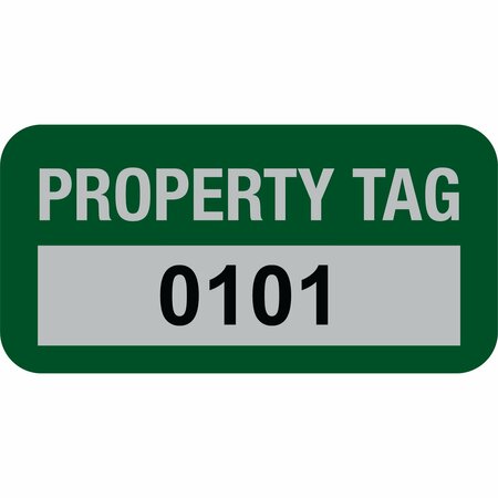 LUSTRE-CAL Property ID Label PROPERTY TAG5 Alum Green 1.50in x 0.75in  Serialized 0101-0200, 100PK 253769Ma1G0101